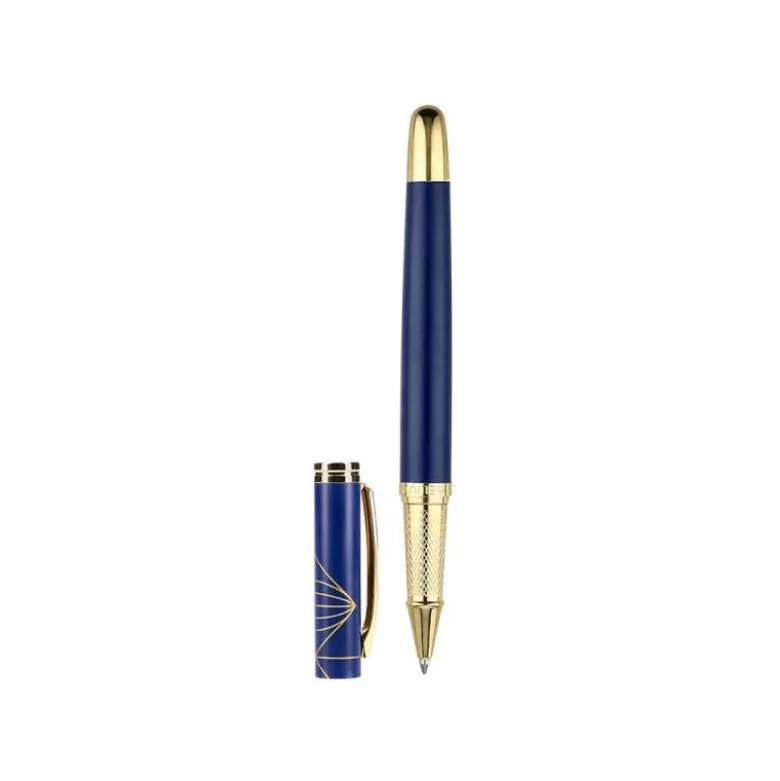 BOLIGRAFO BELIUS SOIREE ALUMINIO COLOR AZUL MARINO Y DORADO TINTA AZUL CAJA DE DISEÑO