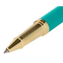 BOLIGRAFO BELIUS SOIREE ALUMINIO COLOR ART DECO TURQUESA Y DORADO TINTA AZUL CAJA DE DISEÑO