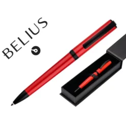 BOLIGRAFO BELIUS TURBO ALUMINIO COLOR ROJO Y NEGRO TINTA AZUL CAJA DE DISEÑO