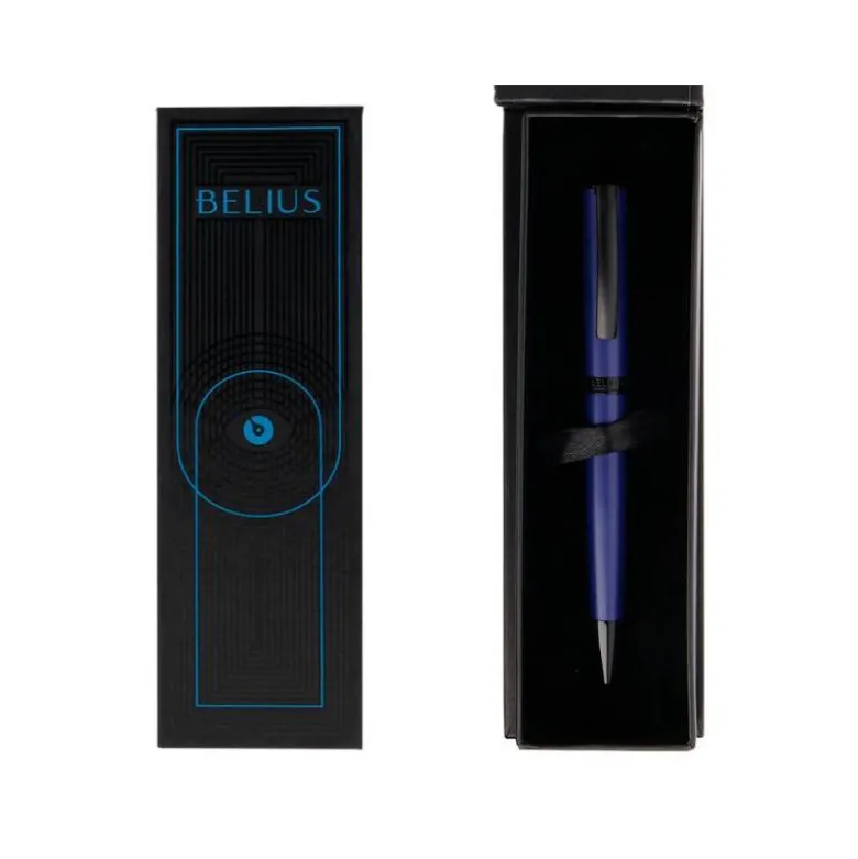 BOLIGRAFO BELIUS TURBO ALUMINIO COLOR AZUL Y NEGRO TINTA AZUL CAJA DE DISEÑO