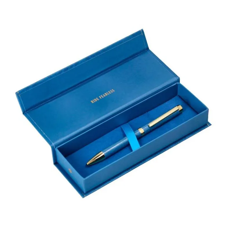 BOLIGRAFO BELIUS WILD WEST ALUMINIO COLOR AZUL MARINO DORADO TINTA COLOR AZUL CAJA DE DISEÑO