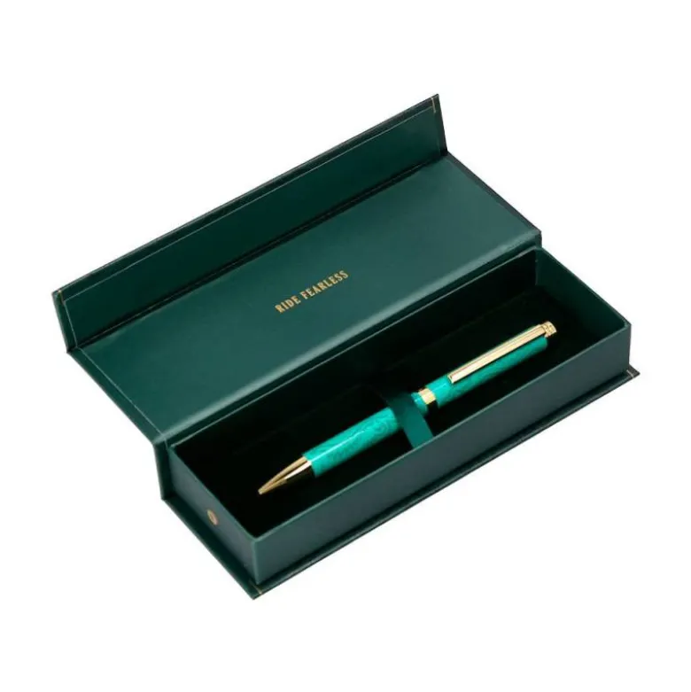 BOLIGRAFO BELIUS WILD WEST ALUMINIO COLOR VERDE TINTA COLOR AZUL CAJA DE DISEÑO