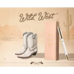 BOLIGRAFO BELIUS WILD WEST ALUMINIO COLOR CREMA DORADO TINTA COLOR AZUL CAJA DE DISEÑO