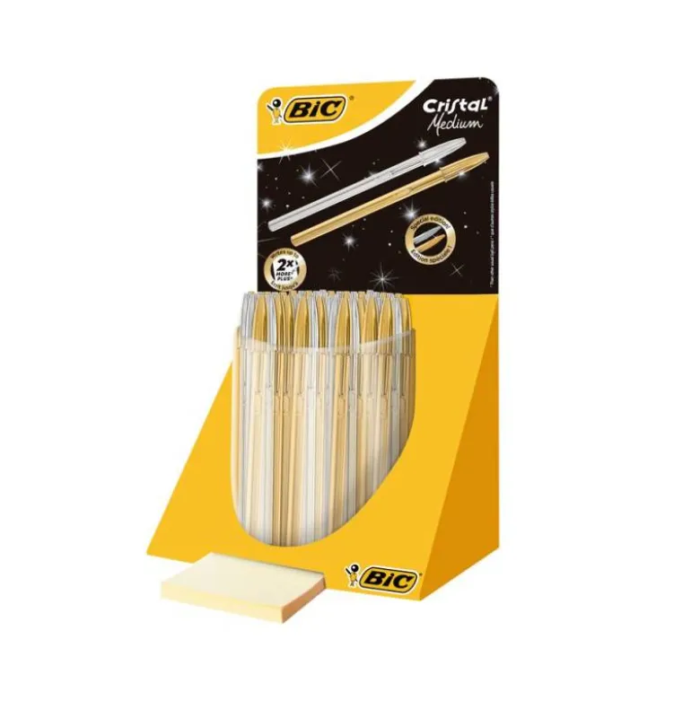 BOLIGRAFO BIC CRISTAL LINEA CELEBRATION DORADO Y PLATEADO EXPOSITOR DE 40 UNIDADES SURTIDAS