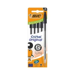 BOLIGRAFO BIC CRISTAL MEDIUM 1 MM COLOR NEGRO 5 UNIDADES
