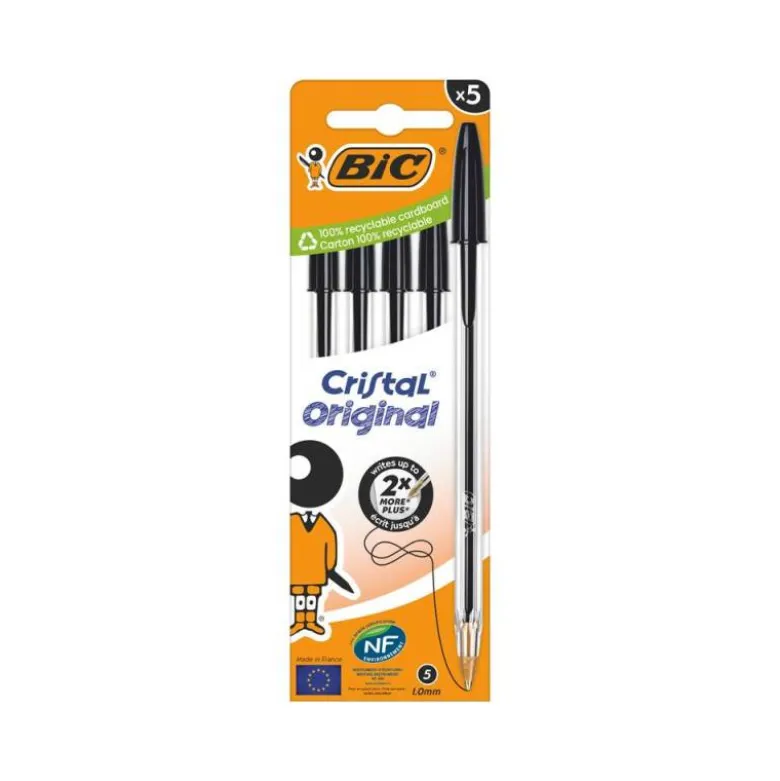 BOLIGRAFO BIC CRISTAL MEDIUM 1 MM COLOR NEGRO 5 UNIDADES