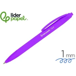 BOLIGRAFO LIDERPAPEL PUNTA 1 MM RETRACTIL CON CLIP ACABADO SOFT TOUCH TINTA AZUL CUERPO MORADO