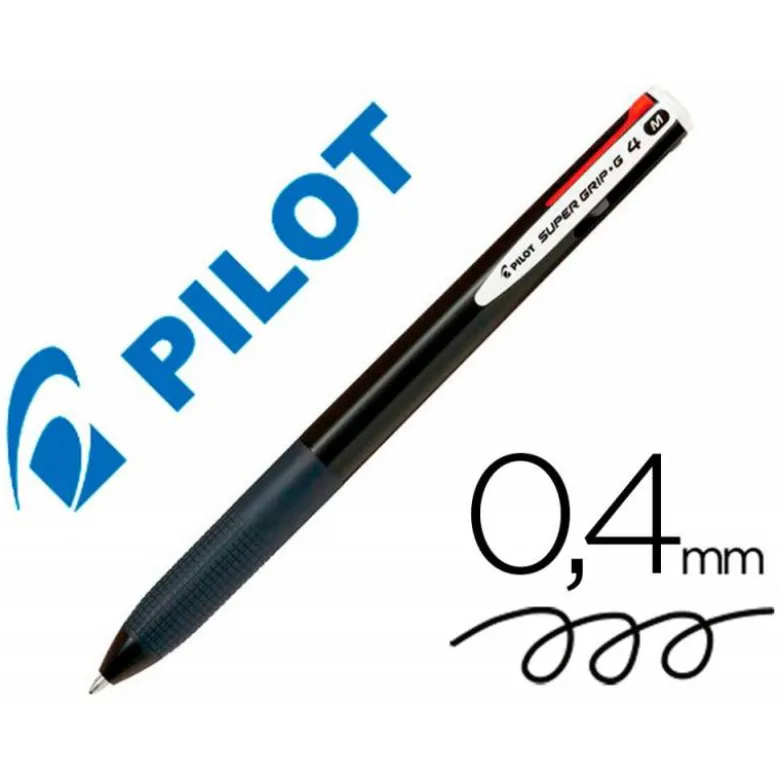 BOLIGRAFO PILOT SUPERGRIP G 4 COLORES RETRACTIL SUJECION DE CAUCHO TINTA BASE DE ACEITE CUERPO COLOR NEGRO
