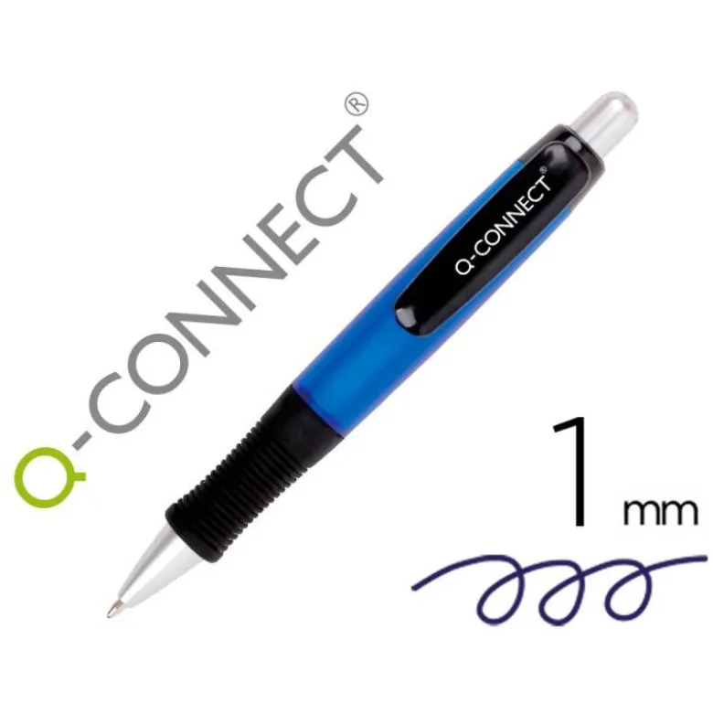BOLIGRAFO Q-CONNECT PREMIUM RETRACTIL CON SUJECION DE CAUCHO COLOR AZUL PUNTA 1 MM