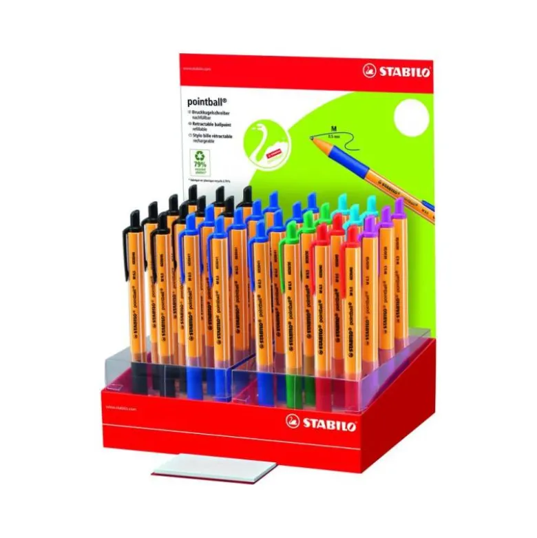 BOLIGRAFO STABILO POINTBALL RETRACTIL TINTA ACEITE TRAZO 0,5 MM EXPOSITOR DE 32 UNIDADES COLORES SURTIDOS