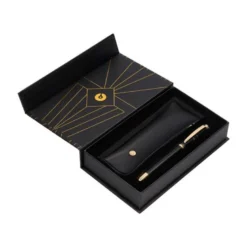 BOLIGRAFO Y ESTUCHE BELIUS SOIREE COLOR NEGRO Y DORADO TINTA AZUL CAJA DE DISEÑO
