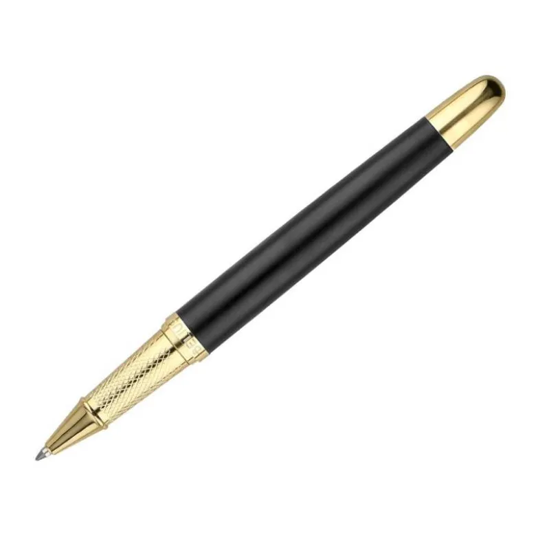 BOLIGRAFO Y ESTUCHE BELIUS SOIREE COLOR NEGRO Y DORADO TINTA AZUL CAJA DE DISEÑO