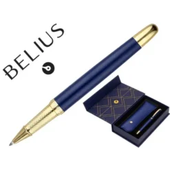 BOLIGRAFO Y ESTUCHE BELIUS SOIREE COLOR AZUL MARINO Y DORADO TINTA AZUL CAJA DE DISEÑO