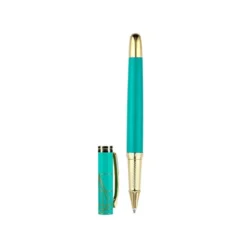 BOLIGRAFO Y ESTUCHE BELIUS SOIREE COLOR ART DECO TURQUESA Y DORADO TINTA AZUL CAJA DE DISEÑO