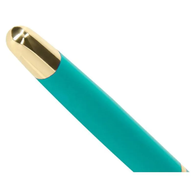 BOLIGRAFO Y ESTUCHE BELIUS SOIREE COLOR ART DECO TURQUESA Y DORADO TINTA AZUL CAJA DE DISEÑO