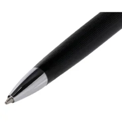 BOLIGRAFO Y ESTUCHE BELIUS TURBO ALUMINIO TEXTURA PUNTEADA NEGRO Y PLATEADO TINTA AZUL CAJA DE DISEÑO