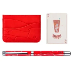 BOLIGRAFO Y WALLET BELIUS COCKTAILS BLOODY MARY ALUMINIOROJO PLATEADO RELIEVE TINTA COLOR AZUL CAJA DE DISEÑO
