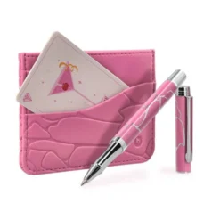 BOLIGRAFO Y WALLET BELIUS COCKTAILS COSMOPOLITAN ALUMINIO ROSA PLATEADO RELIEVETINTA COLOR AZUL CAJA DISEÑO