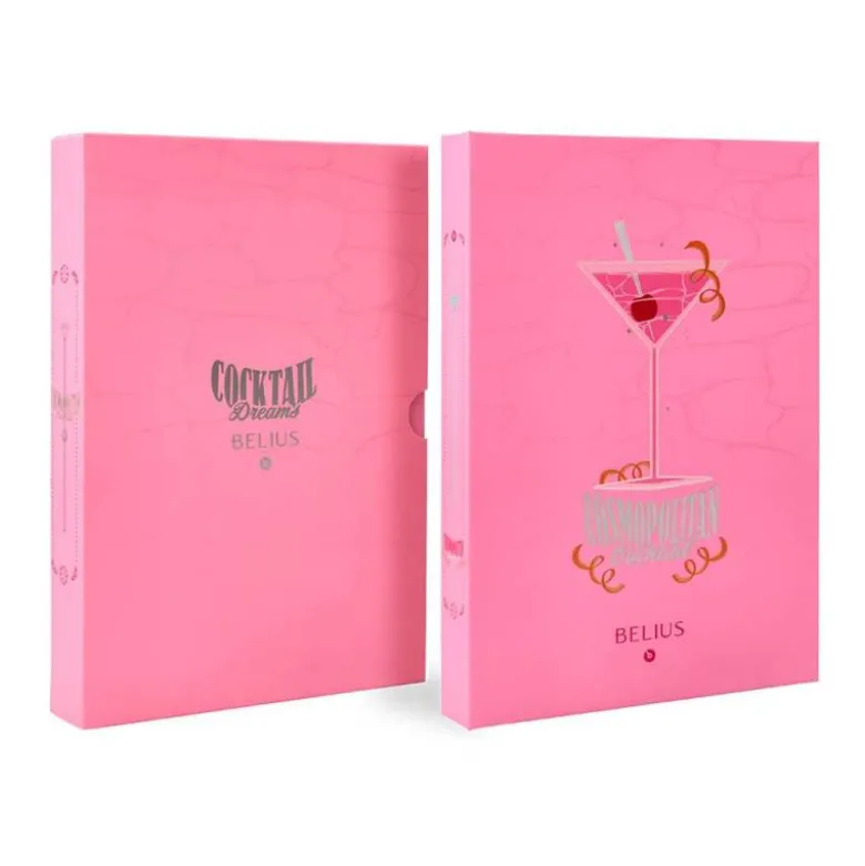 BOLIGRAFO Y WALLET BELIUS COCKTAILS COSMOPOLITAN ALUMINIO ROSA PLATEADO RELIEVETINTA COLOR AZUL CAJA DISEÑO