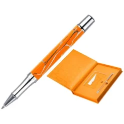 BOLIGRAFO Y WALLET BELIUS COCKTAILS MIMOSA ALUMINIO NARANJA PLATEADO RELIEVE TINTACOLOR AZUL CAJA DE DISEÑO