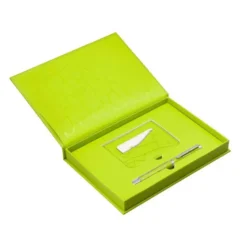 BOLIGRAFO Y WALLET BELIUS COCKTAILS MARGARITA ALUMINIO VERDE LIMA PLATEADO RELIEVE TINTA COLOR AZUL CAJA DE
