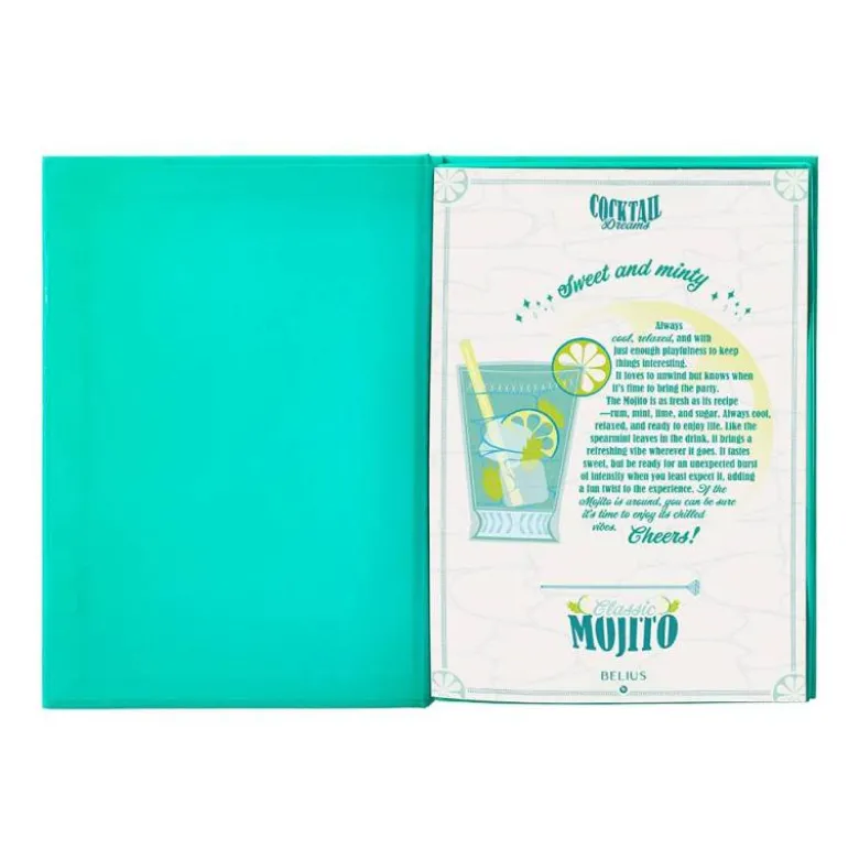 BOLIGRAFO Y WALLET BELIUS COCKTAILS MOJITO ALUMINIO VERDE PLATEADO RELIEVE TINTA COLOR AZUL CAJA DE DISEÑO