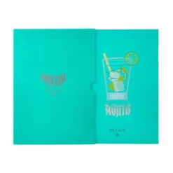 BOLIGRAFO Y WALLET BELIUS COCKTAILS MOJITO ALUMINIO VERDE PLATEADO RELIEVE TINTA COLOR AZUL CAJA DE DISEÑO