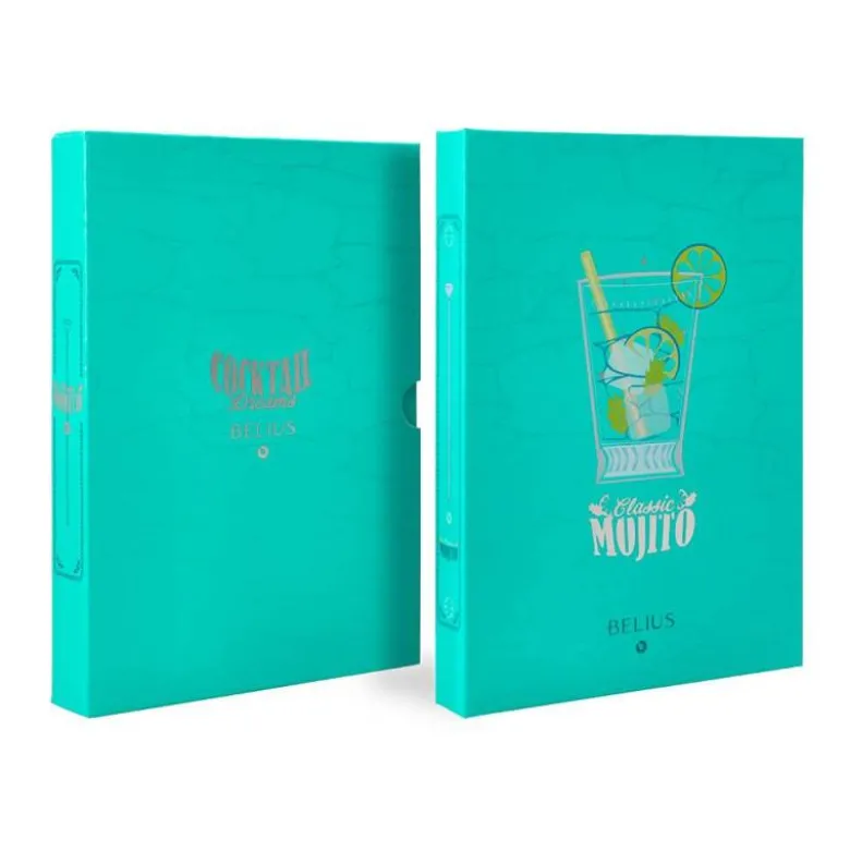 BOLIGRAFO Y WALLET BELIUS COCKTAILS MOJITO ALUMINIO VERDE PLATEADO RELIEVE TINTA COLOR AZUL CAJA DE DISEÑO