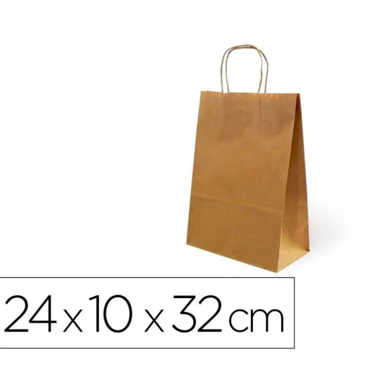 BOLSA KRAFT BASIKA NATURAL RECICLADO 90 GR ASA RETORCIDA TAMAÑO "S" 240X100X320 MM