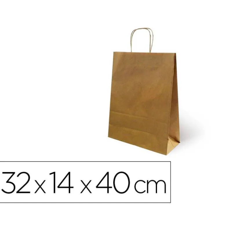 BOLSA KRAFT BASIKA NATURAL RECICLADO 90 GR ASA RETORCIDA TAMAÑO "L" 320X140X400 MM