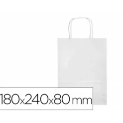 BOLSA PAPEL Q-CONNECT CELULOSA BLANCO XS CON ASA RETORCIDA 180X240X80 MM