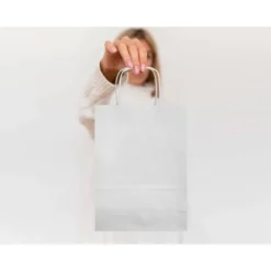 BOLSA PAPEL Q-CONNECT CELULOSA BLANCO XS CON ASA RETORCIDA 180X240X80 MM