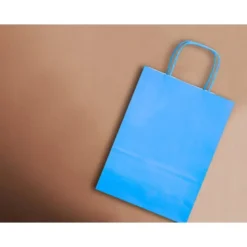 BOLSA PAPEL Q-CONNECT CELULOSA CELESTE XS CON ASA RETORCIDA 180X240X80 MM