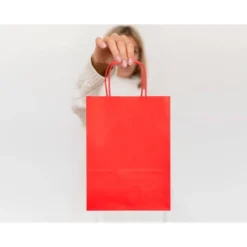 BOLSA PAPEL Q-CONNECT CELULOSA ROJO S CON ASA RETORCIDA 240X320X10 MM