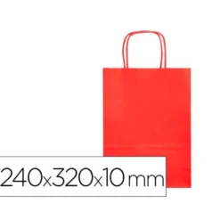 BOLSA PAPEL Q-CONNECT CELULOSA ROJO S CON ASA RETORCIDA 240X320X10 MM