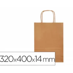 BOLSA PAPEL Q-CONNECT CELULOSA NATURAL LISO L CON ASA RETORCIDA 320X400X14 MM