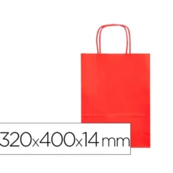 BOLSA PAPEL Q-CONNECT CELULOSA ROJO L CON ASA RETORCIDA 320X400X14 MM