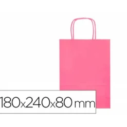 BOLSA PAPEL Q-CONNECT CELULOSA ROSA XS CON ASA RETORCIDA 180X240X80 MM