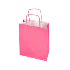 BOLSA PAPEL Q-CONNECT CELULOSA ROSA S CON ASA RETORCIDA 240X320X10 MM