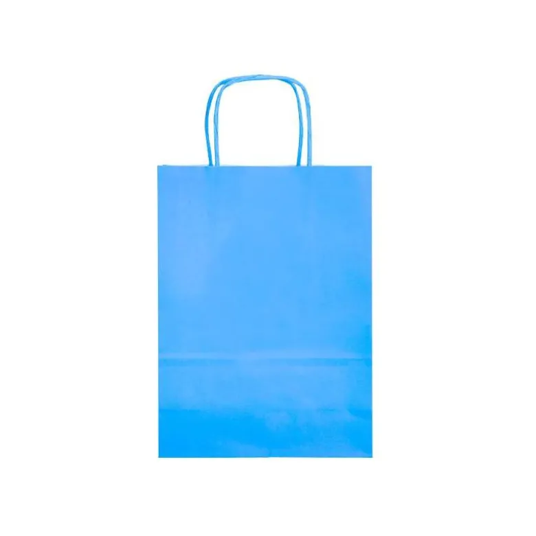 BOLSA PAPEL Q-CONNECT CELULOSA CELESTE L CON ASA RETORCIDA 320X400X14 MM