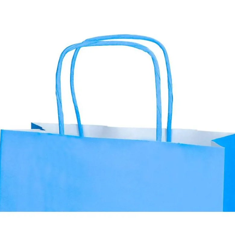 BOLSA PAPEL Q-CONNECT CELULOSA CELESTE L CON ASA RETORCIDA 320X400X14 MM