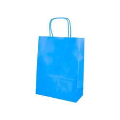 BOLSA PAPEL Q-CONNECT CELULOSA CELESTE L CON ASA RETORCIDA 320X400X14 MM