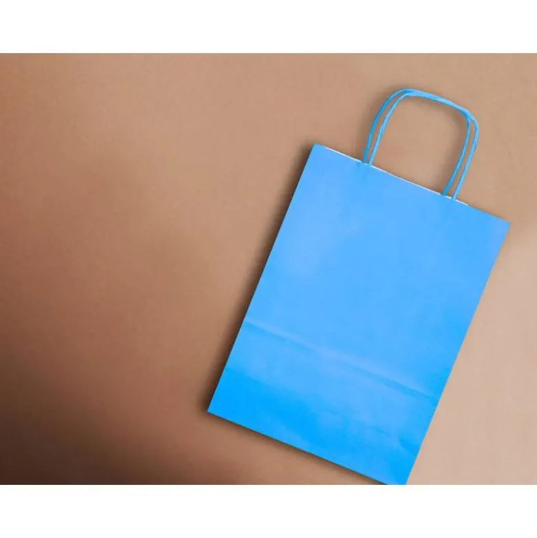 BOLSA PAPEL Q-CONNECT CELULOSA CELESTE L CON ASA RETORCIDA 320X400X14 MM