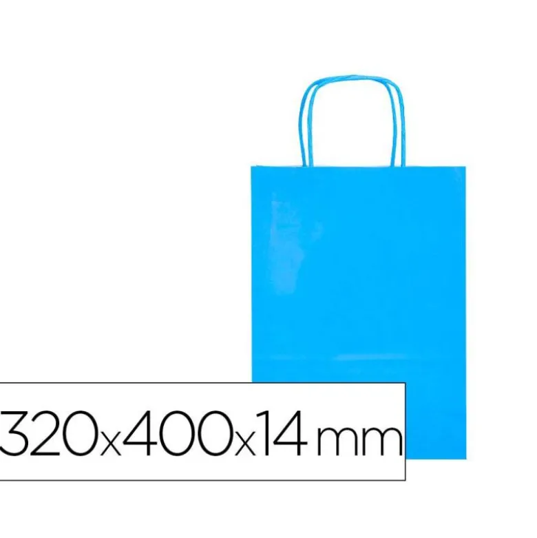 BOLSA PAPEL Q-CONNECT CELULOSA CELESTE L CON ASA RETORCIDA 320X400X14 MM