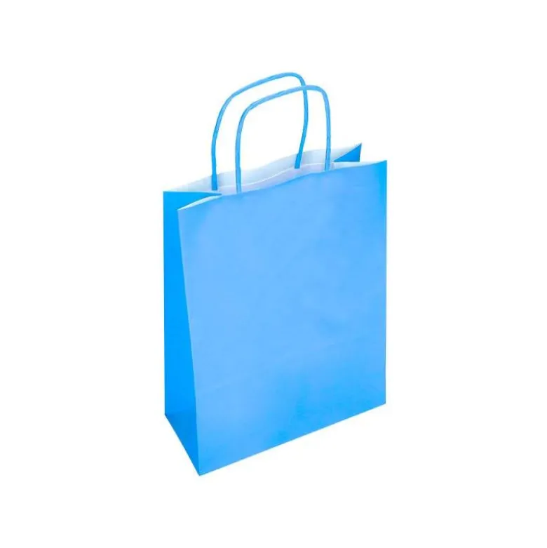 BOLSA PAPEL Q-CONNECT CELULOSA CELESTE L CON ASA RETORCIDA 320X400X14 MM