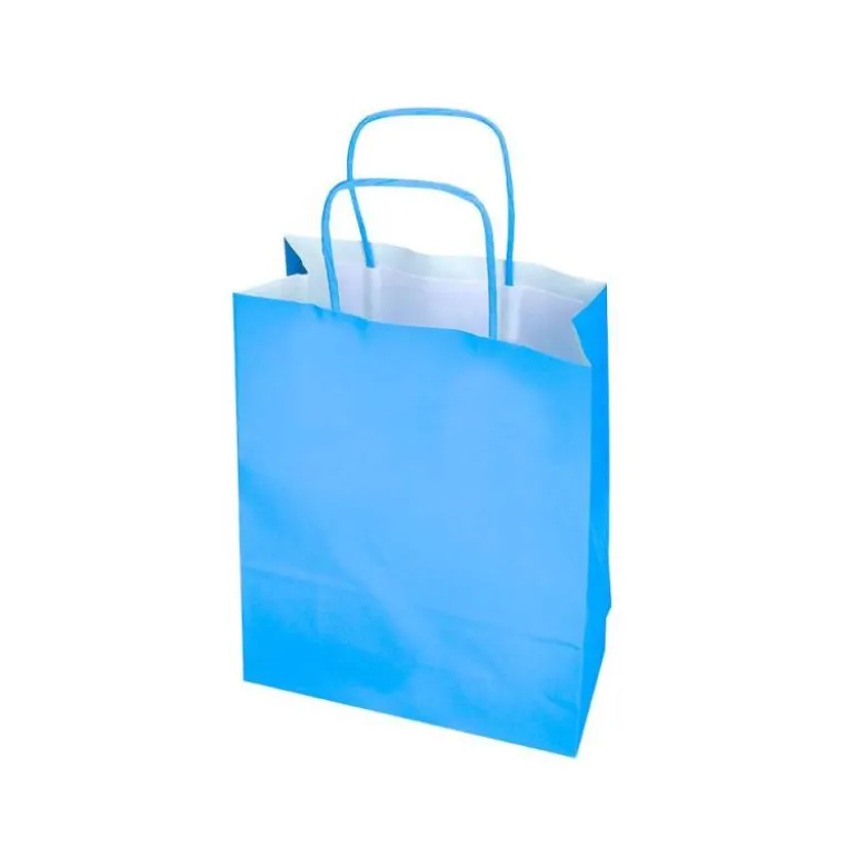 BOLSA PAPEL Q-CONNECT CELULOSA CELESTE L CON ASA RETORCIDA 320X400X14 MM