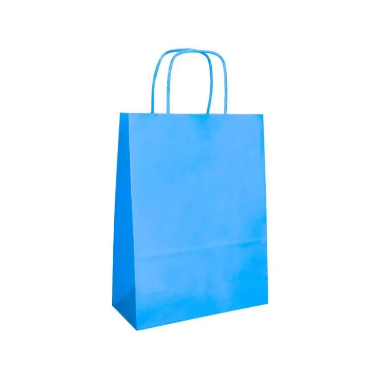 BOLSA PAPEL Q-CONNECT CELULOSA CELESTE L CON ASA RETORCIDA 320X400X14 MM