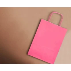 BOLSA PAPEL Q-CONNECT CELULOSA ROSA L CON ASA RETORCIDA 320X400X14 MM