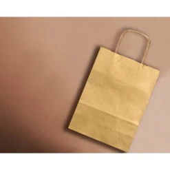 BOLSA PAPEL Q-CONNECT KRAFT ORO XS CON ASA RETORCIDA 180X240X80 MM
