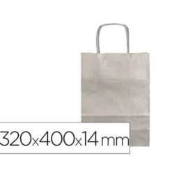 BOLSA PAPEL Q-CONNECT KRAFT PLATA L CON ASA RETORCIDA 320X400X14 MM